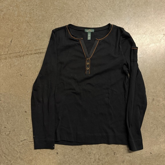 Lauren Ralph Lauren Tops - Lauren Ralph Lauren Jeans Co Womens Black Henley Long Sleeve Cotton Top M 2039